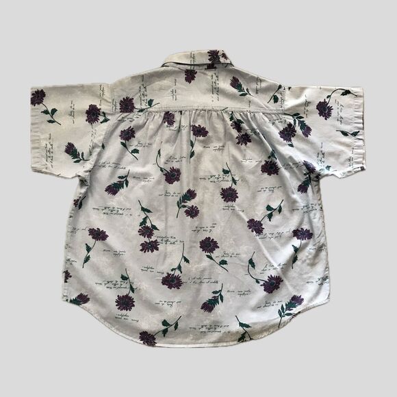 Vintage 90s LL Bean Blue Floral Botanical 100% Cotton Collared Shirt L/XL - Picture 4 of 8